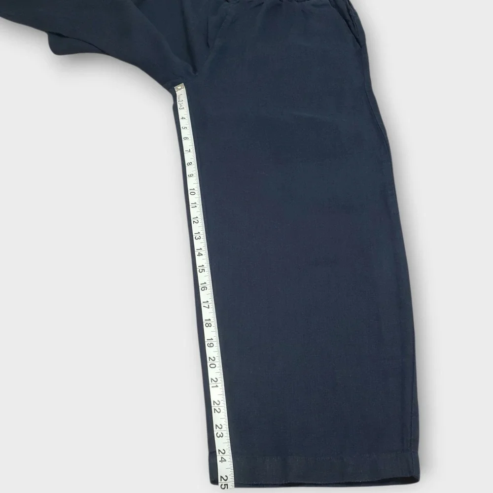 Quince European Linen Pants Deep Navy Blue Cropped Elastic Waist Medium